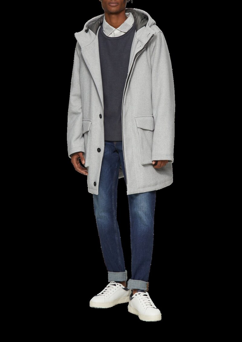 Kapuzen-Mantel aus Wollmix mit gestepptem Innenfutter