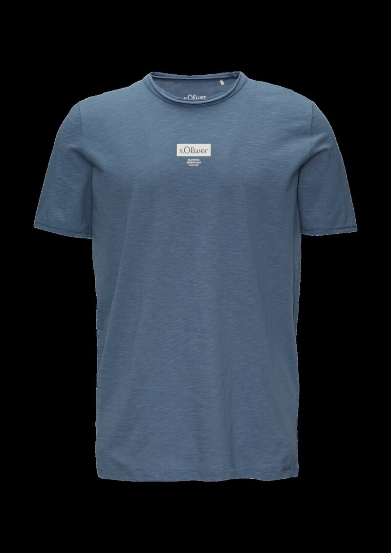 Logo-Shirt mit Rollkante und Flammgarnstruktur