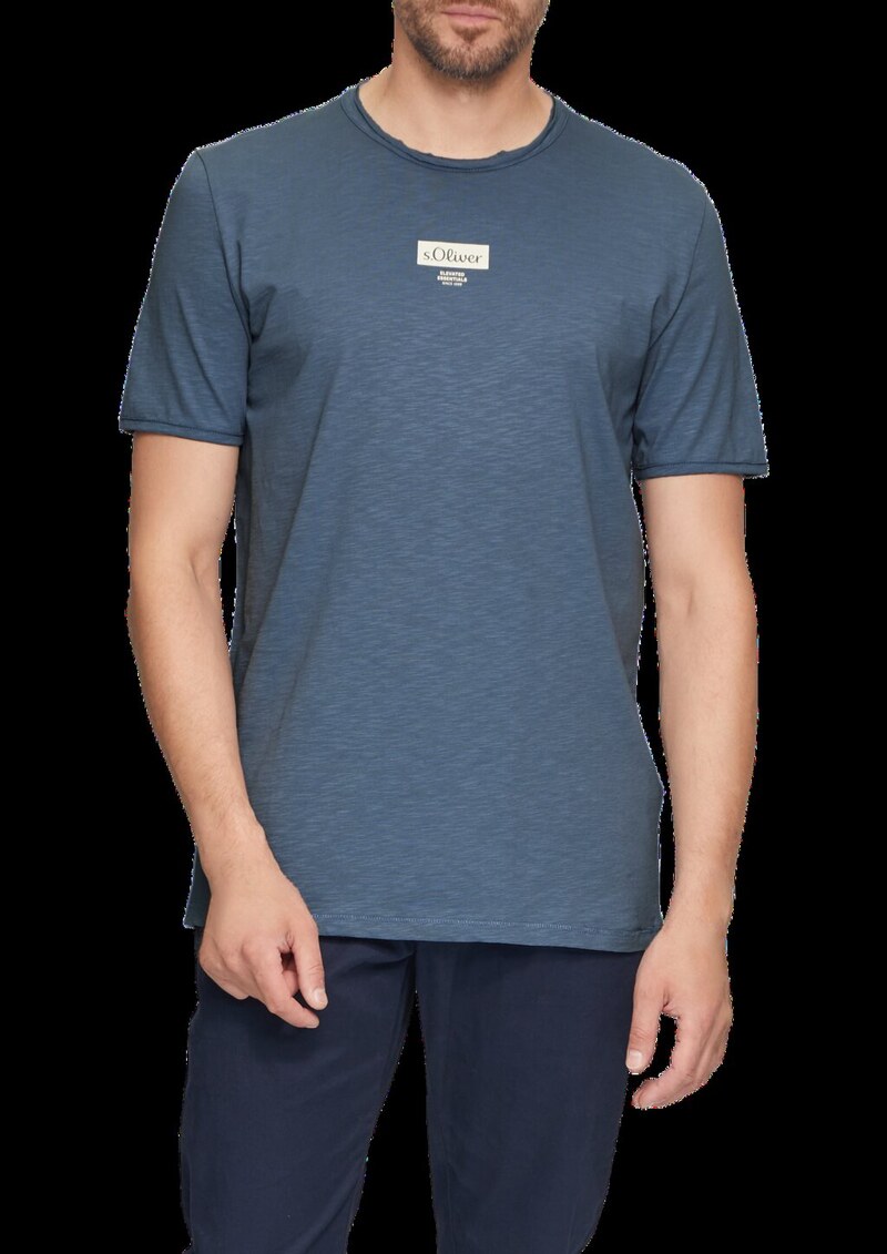 Logo-Shirt mit Rollkante und Flammgarnstruktur