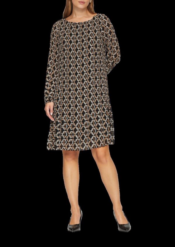 Plissiertes Chiffonkleid mit Puffärmeln