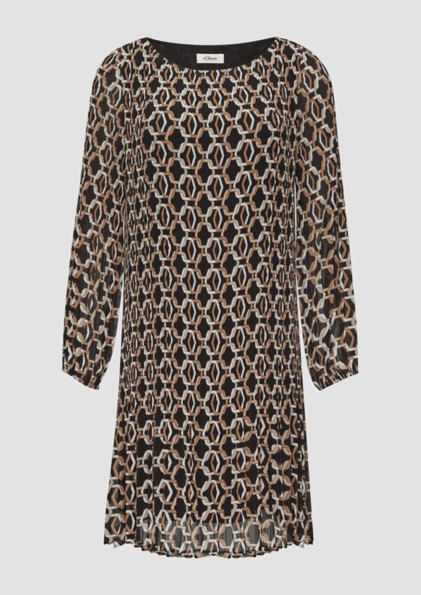 Plissiertes Chiffonkleid mit Puffärmeln