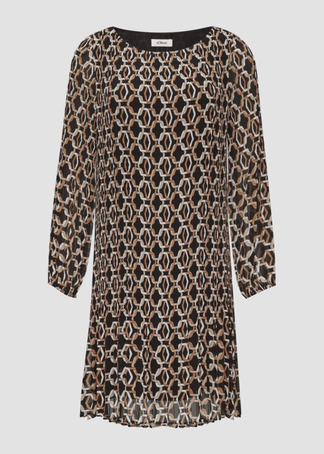 Plissiertes Chiffonkleid mit Puffärmeln