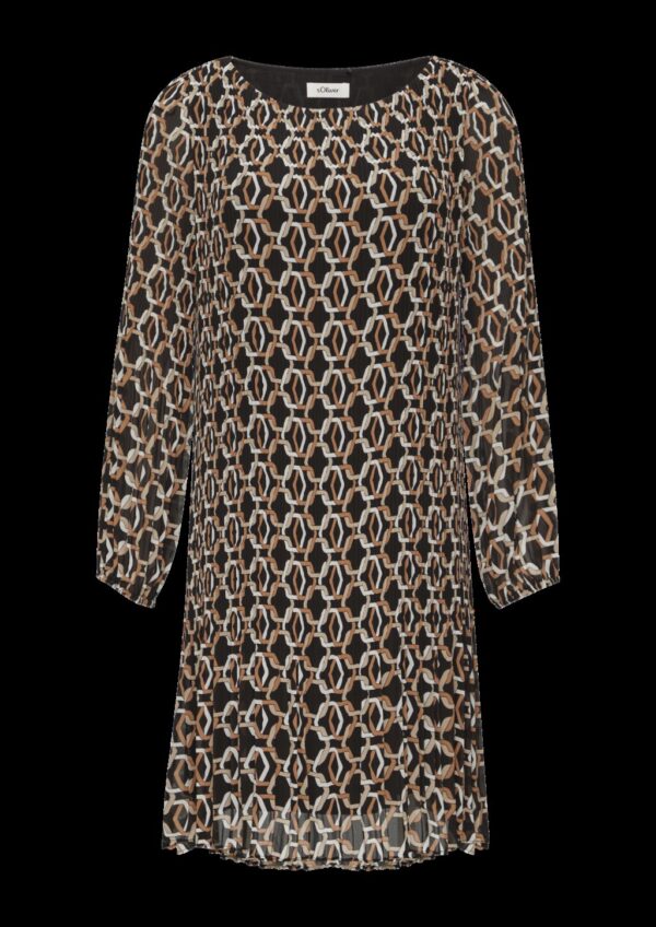 Plissiertes Chiffonkleid mit Puffärmeln