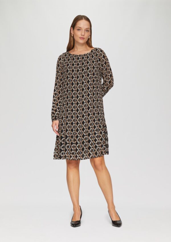 Plissiertes Chiffonkleid mit Puffärmeln