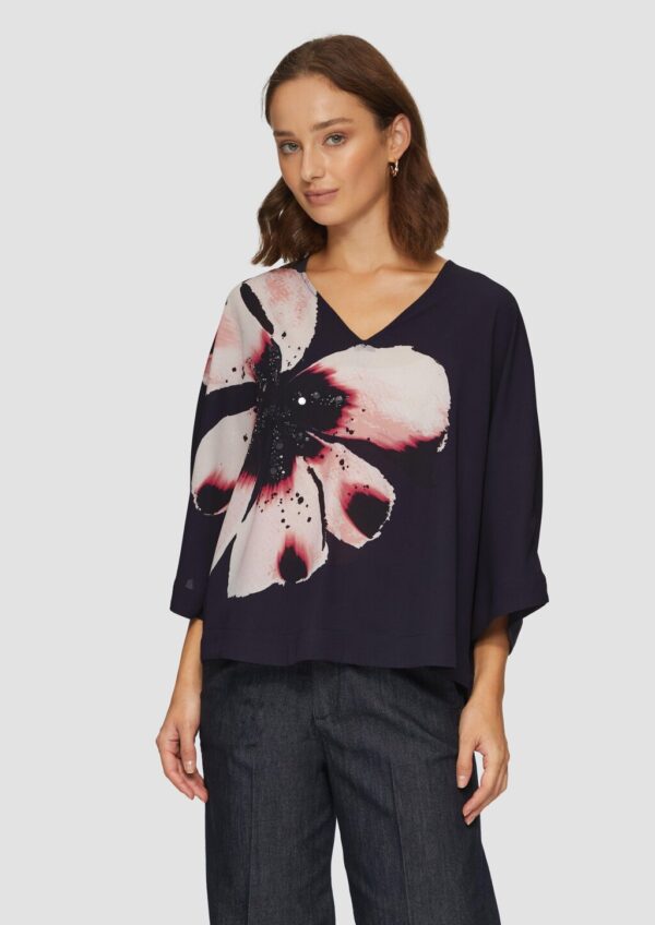 Verkürzte Crêpe-Bluse im Loose Fit mit Pailletten