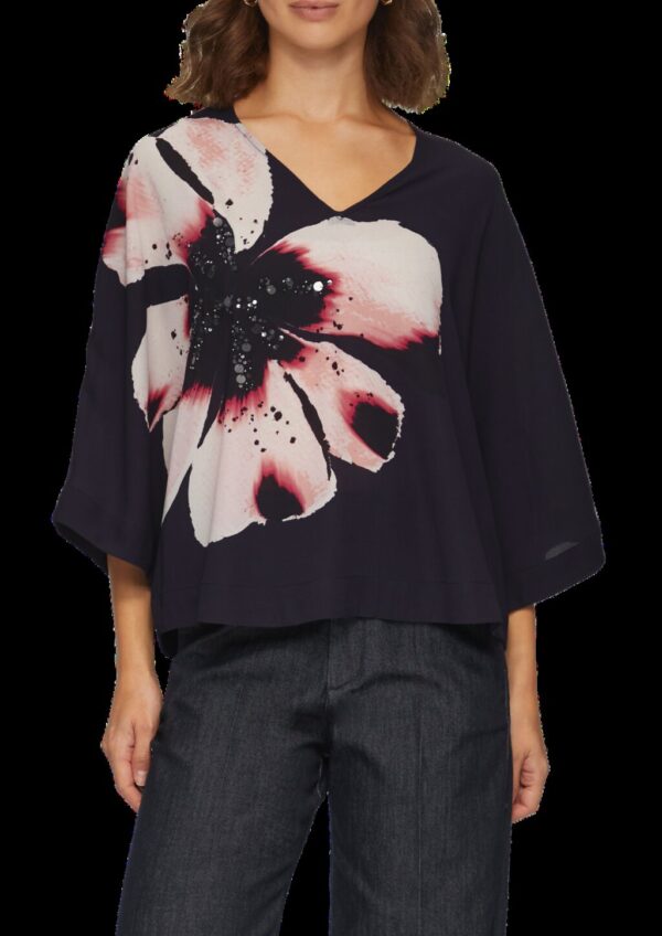 Verkürzte Crêpe-Bluse im Loose Fit mit Pailletten