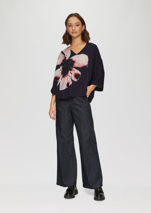 Verkürzte Crêpe-Bluse im Loose Fit mit Pailletten