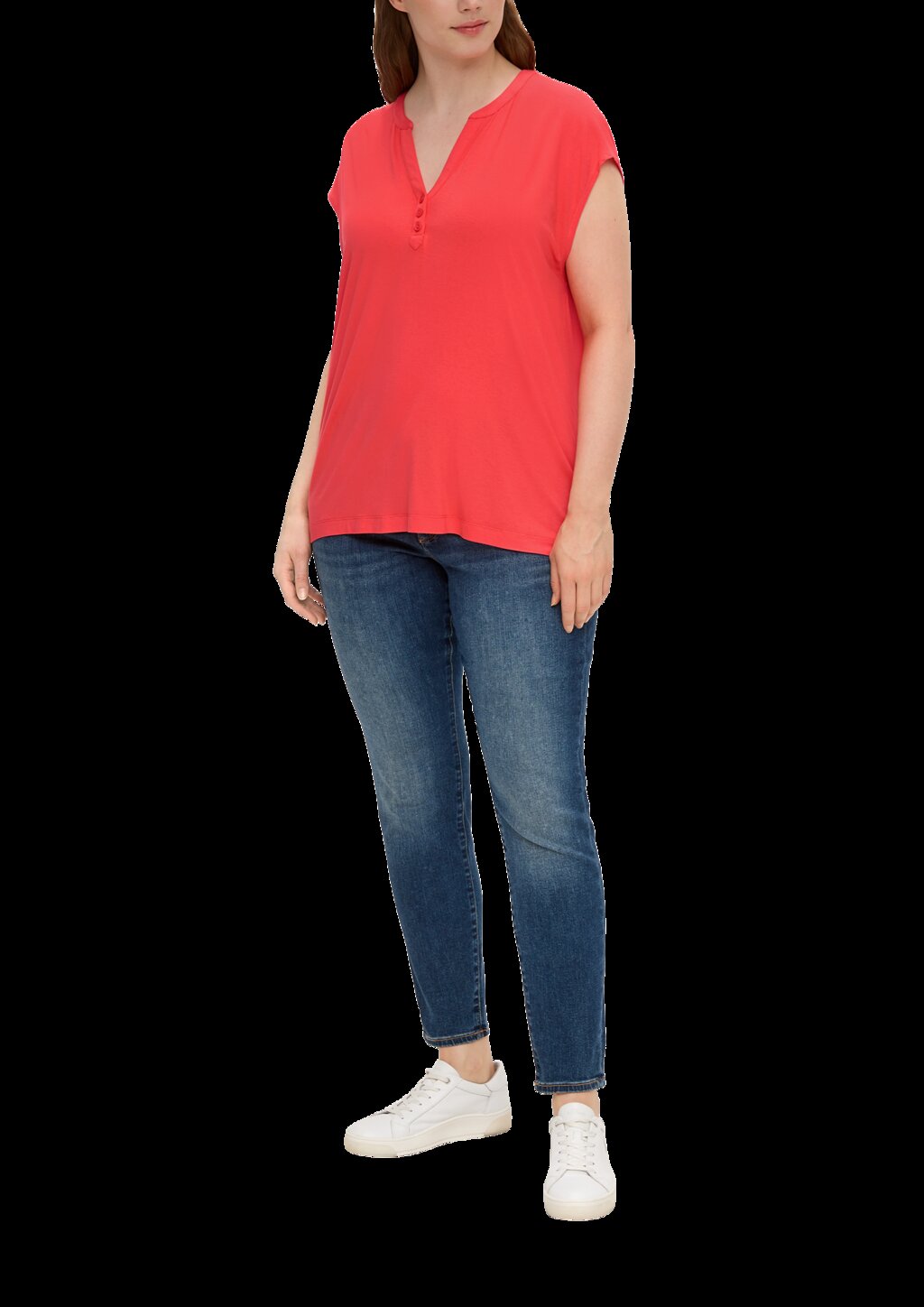 T-Shirt aus Viskosestretch mit V-Ausschnitt