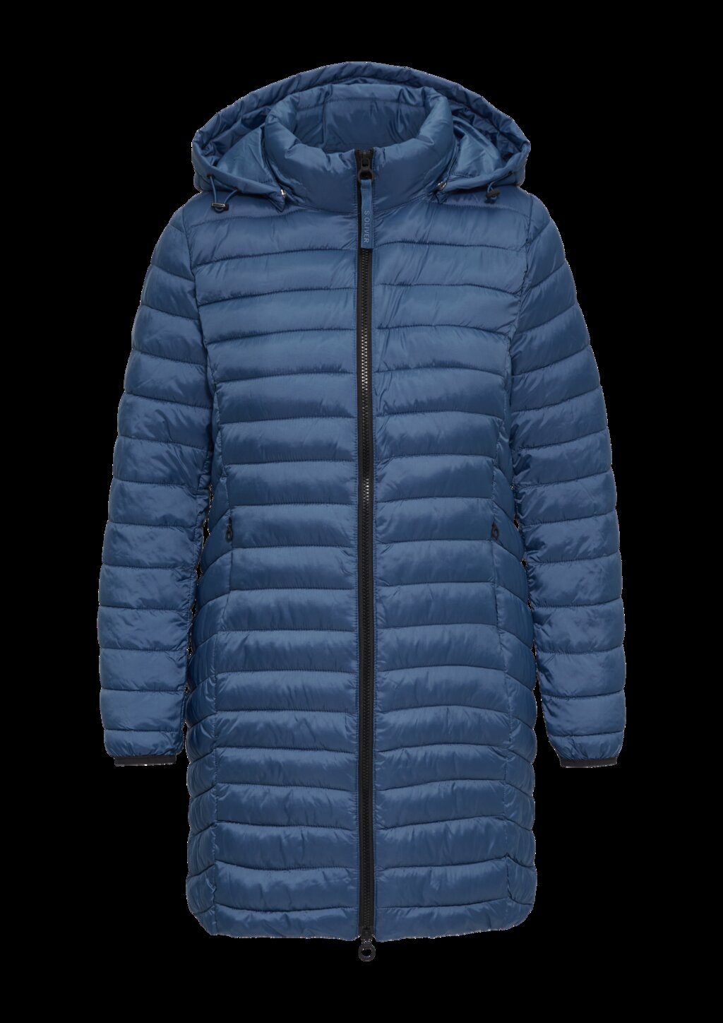 Lange Steppjacke mit abnehmbarer Kapuze im Slim Fit