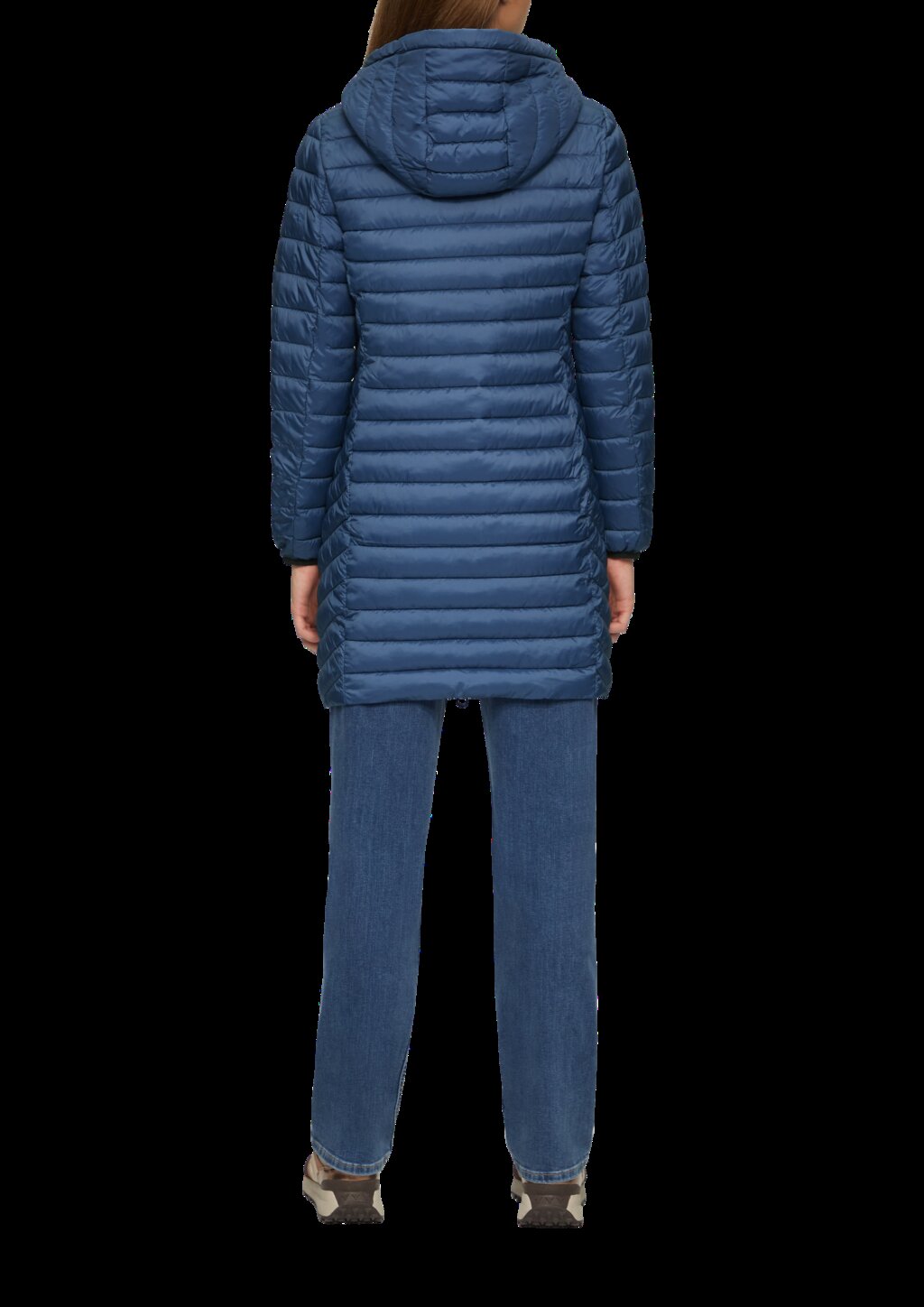 Lange Steppjacke mit abnehmbarer Kapuze im Slim Fit