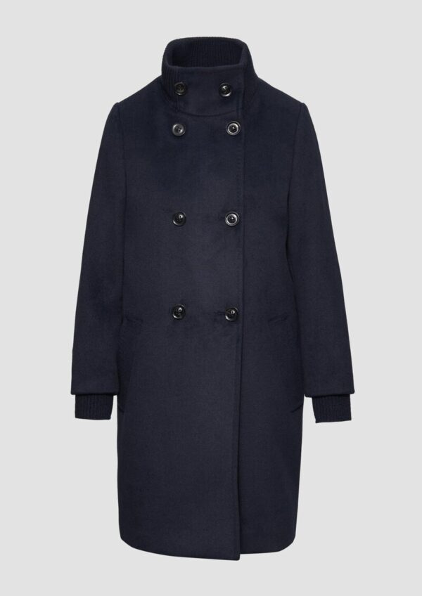 Wollmantel mit geripptem Stehkragen