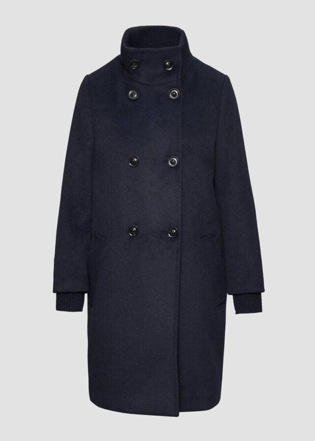 Wollmantel mit geripptem Stehkragen