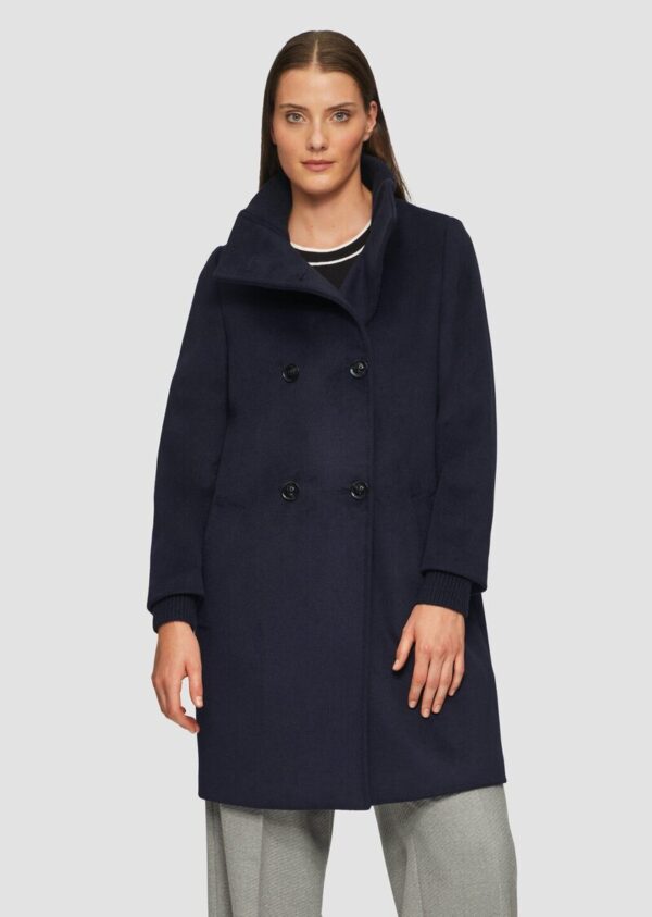 Wollmantel mit geripptem Stehkragen