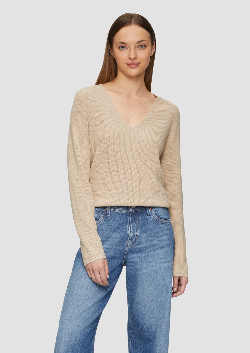 Strickpullover mit V-Ausschnitt und Raglan-Ärmeln