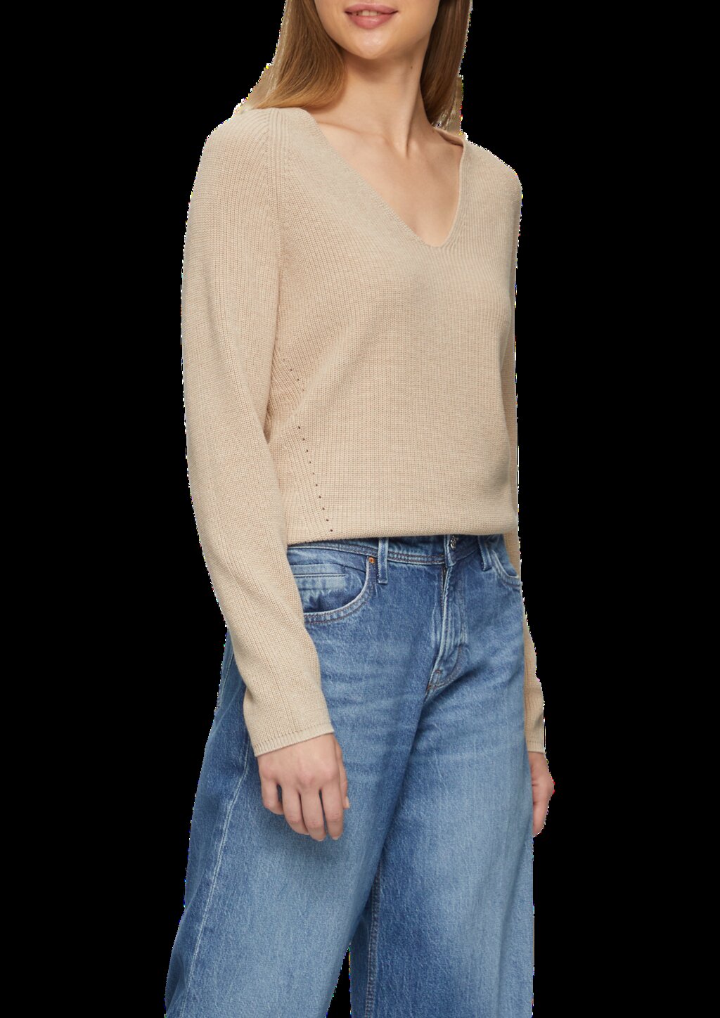 Strickpullover mit V-Ausschnitt und Raglan-Ärmeln