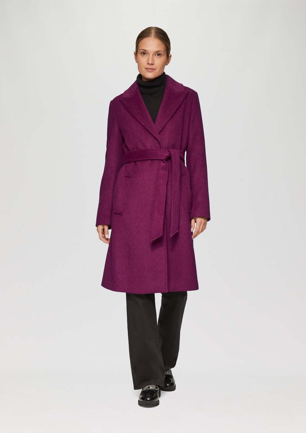 Mantel aus Wollmix mit Druckknöpfen und Bindegürtel