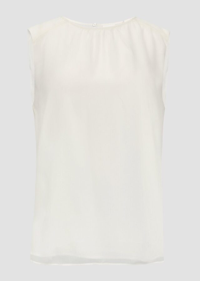 Ärmellose Bluse mit Rundhals-Ausschnitt und Raffung