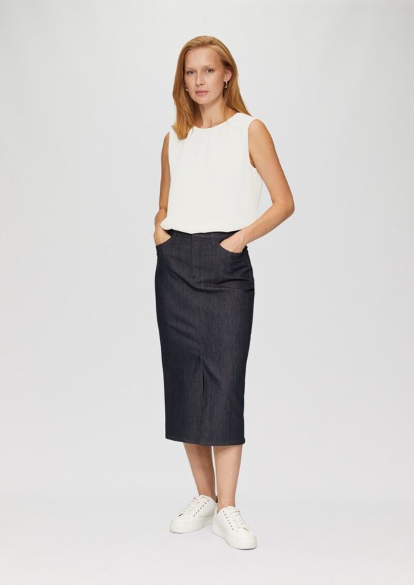 Ärmellose Bluse mit Rundhals-Ausschnitt und Raffung