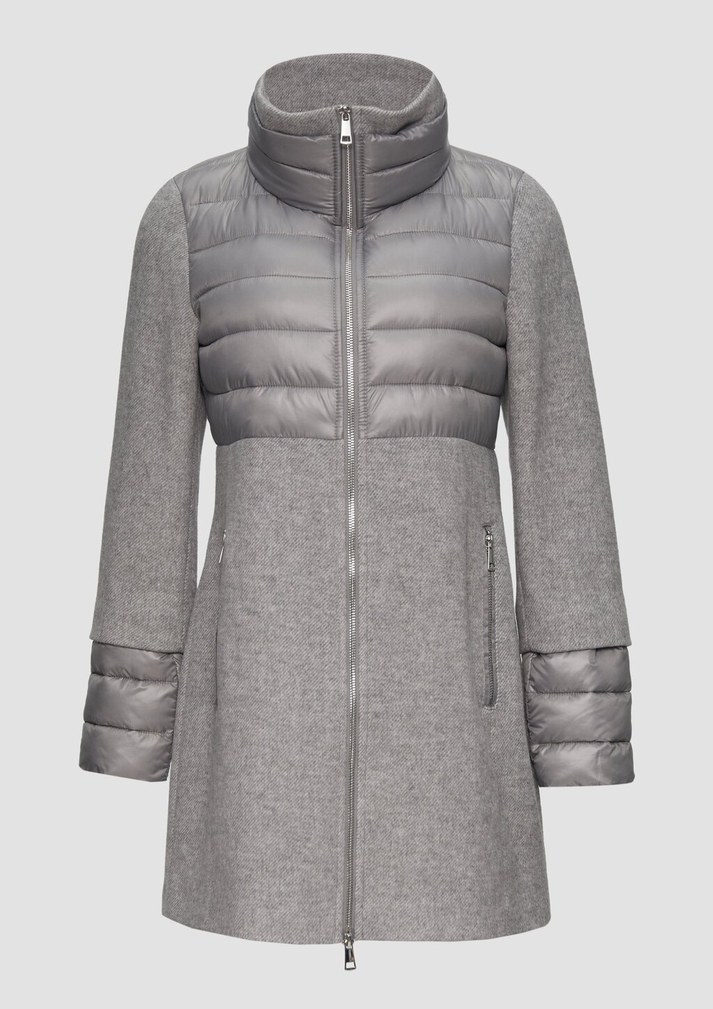 Mantel im Fabricmix mit hohem Stehkragen