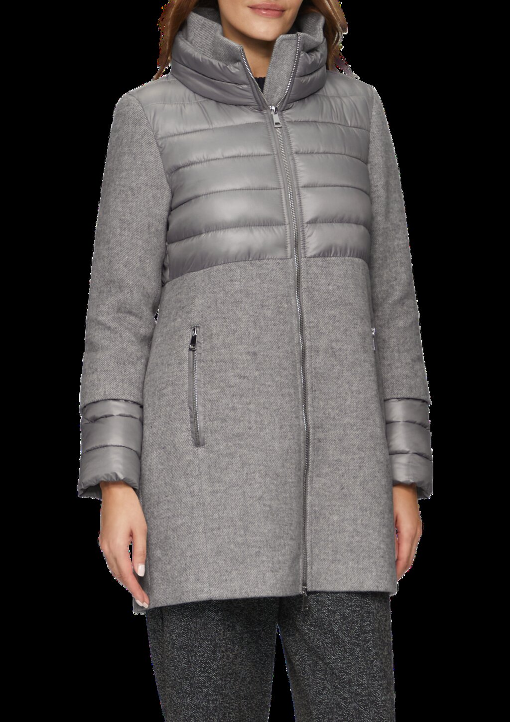 Mantel im Fabricmix mit hohem Stehkragen