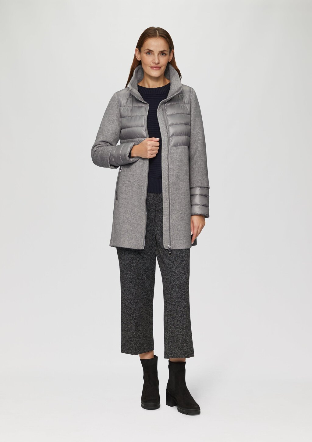 Mantel im Fabricmix mit hohem Stehkragen