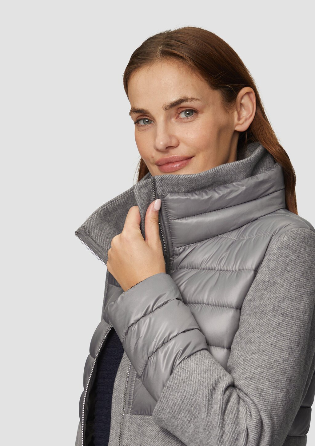 Mantel im Fabricmix mit hohem Stehkragen