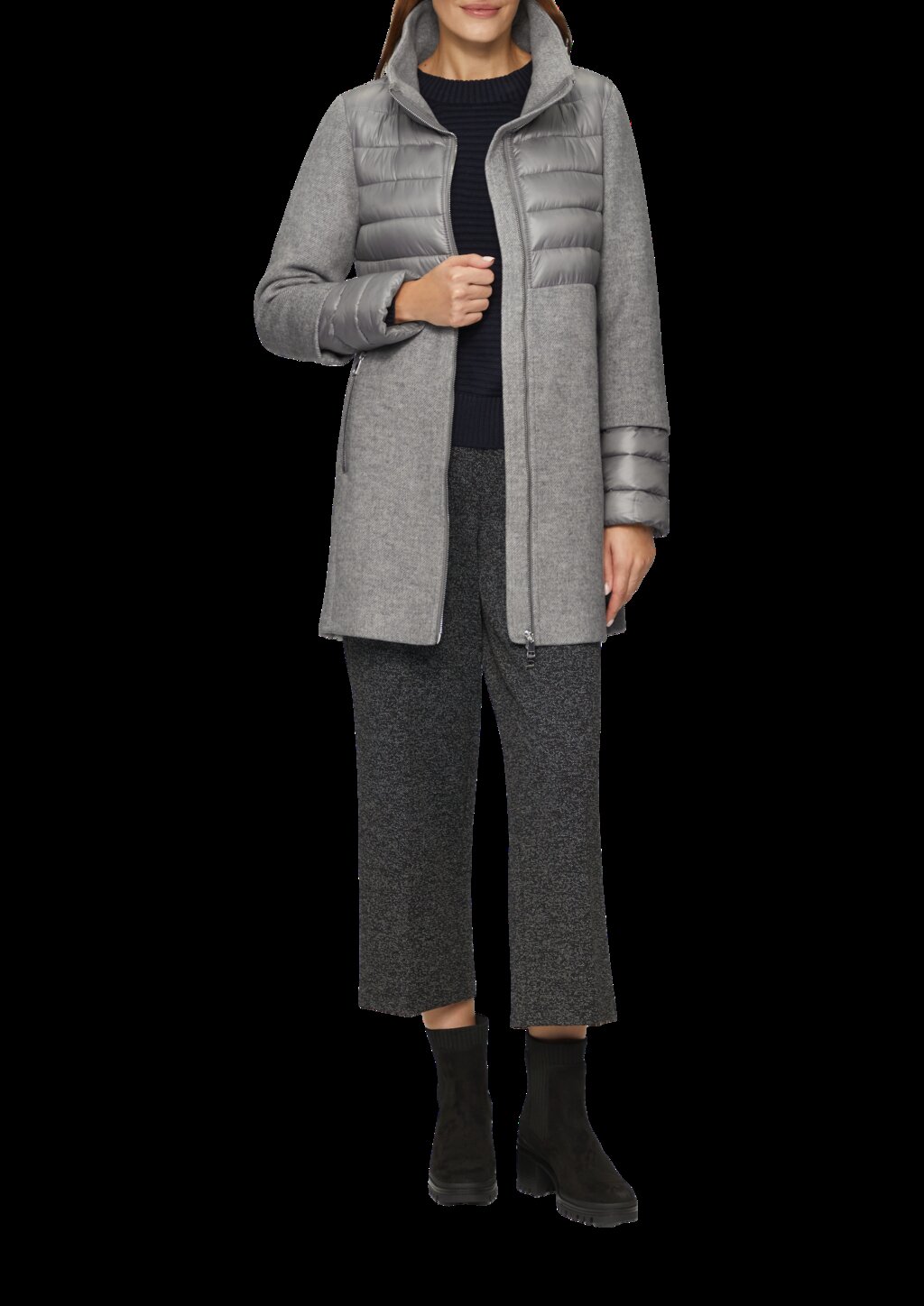 Mantel im Fabricmix mit hohem Stehkragen