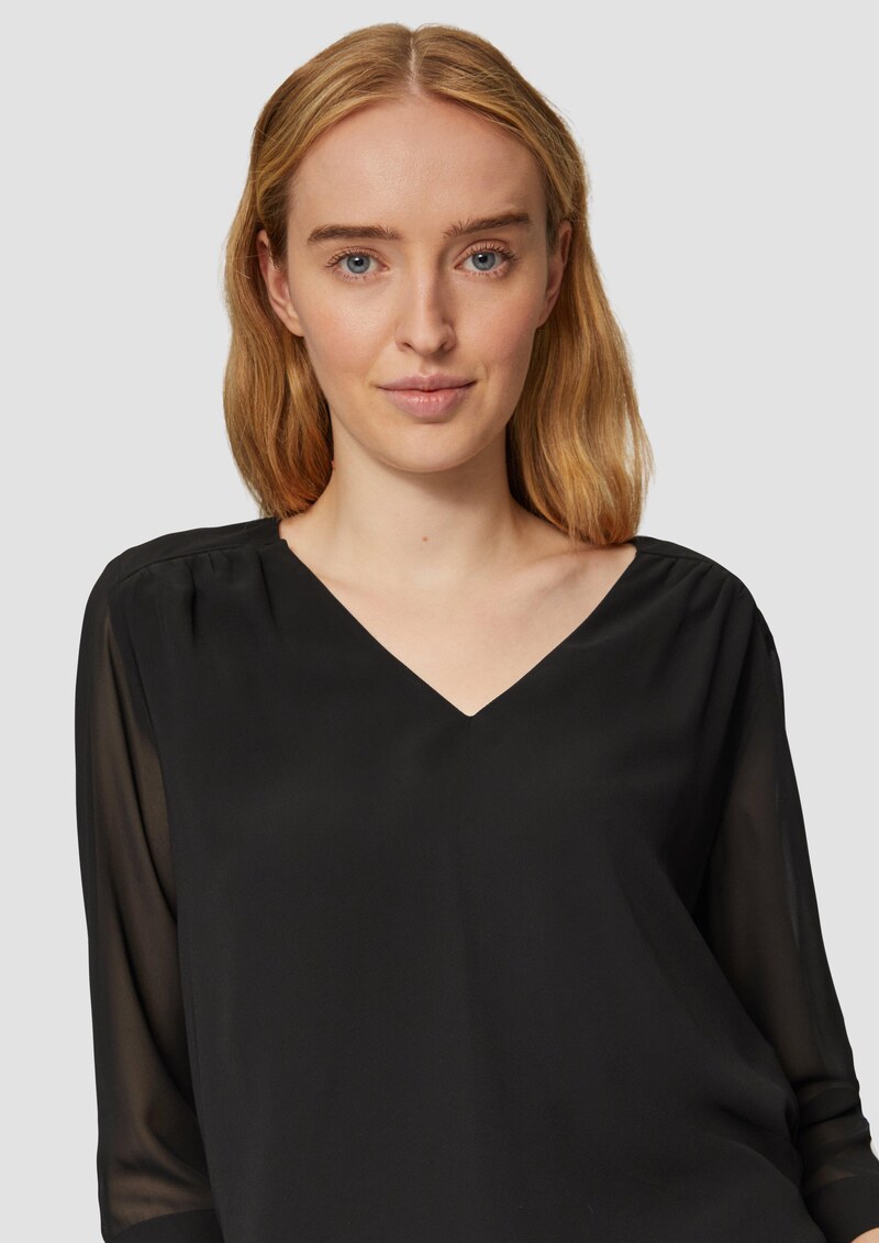 Chiffonbluse mit Raffung an der Schulter und transparenten Ärmeln