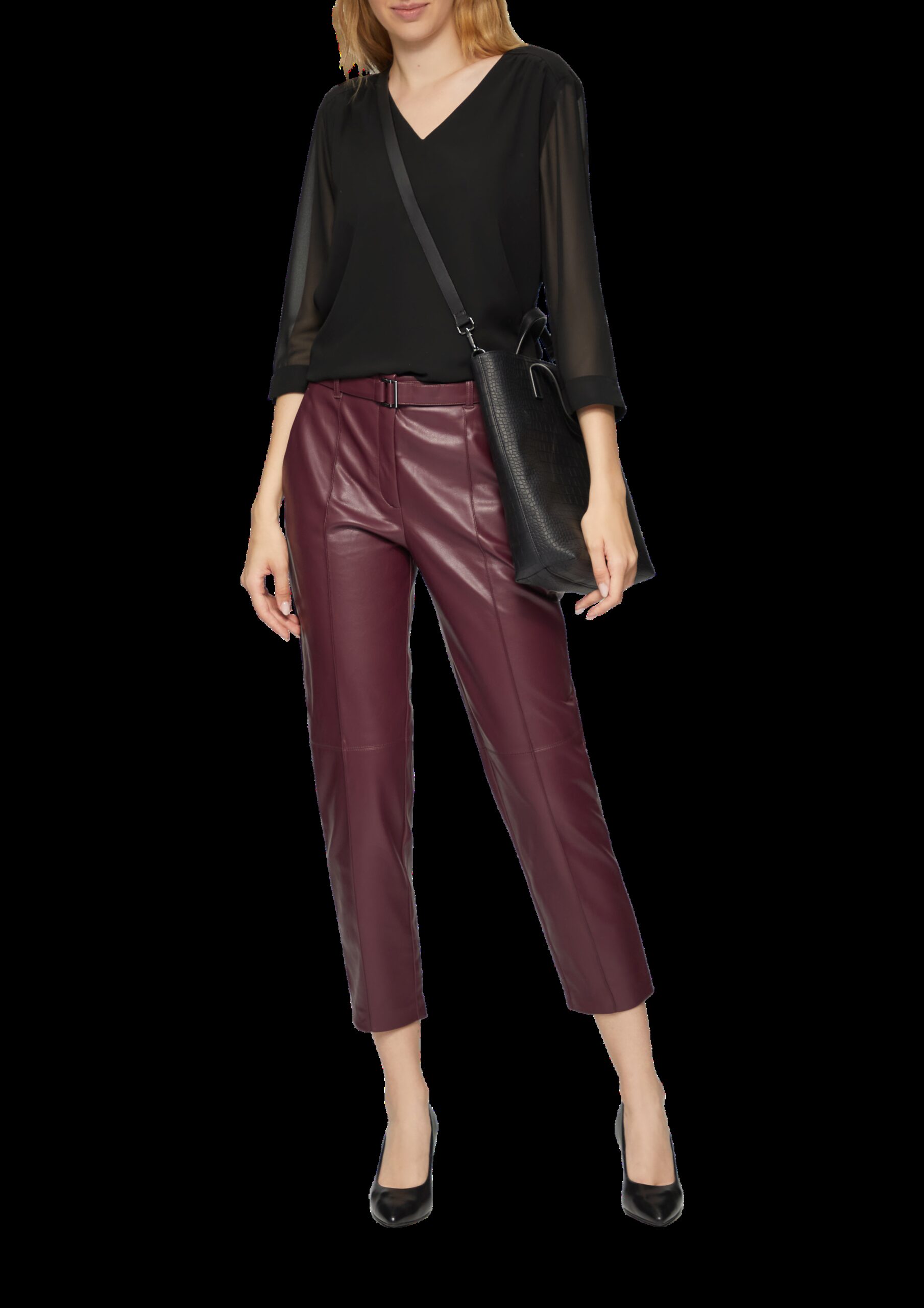 Chiffonbluse mit Raffung an der Schulter und transparenten Ärmeln