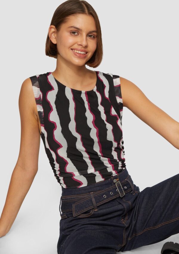 Mesh-Top mit seitlichen Raffungen