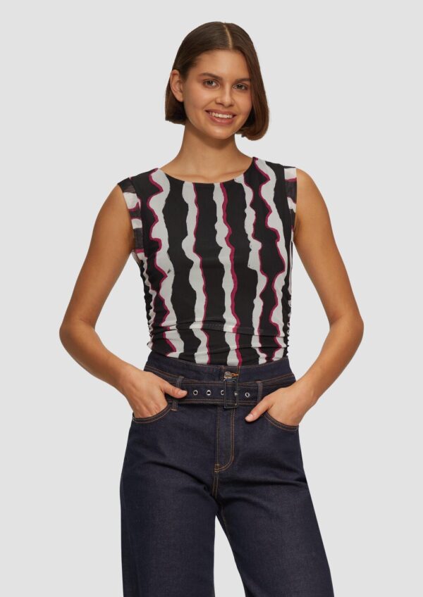 Mesh-Top mit seitlichen Raffungen