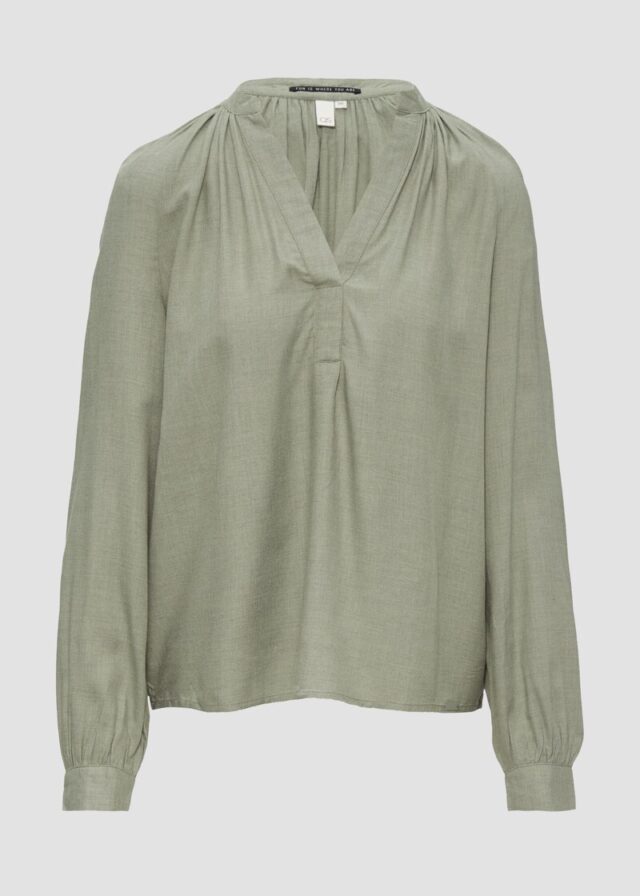 Melierte Viskosebluse mit Raffung