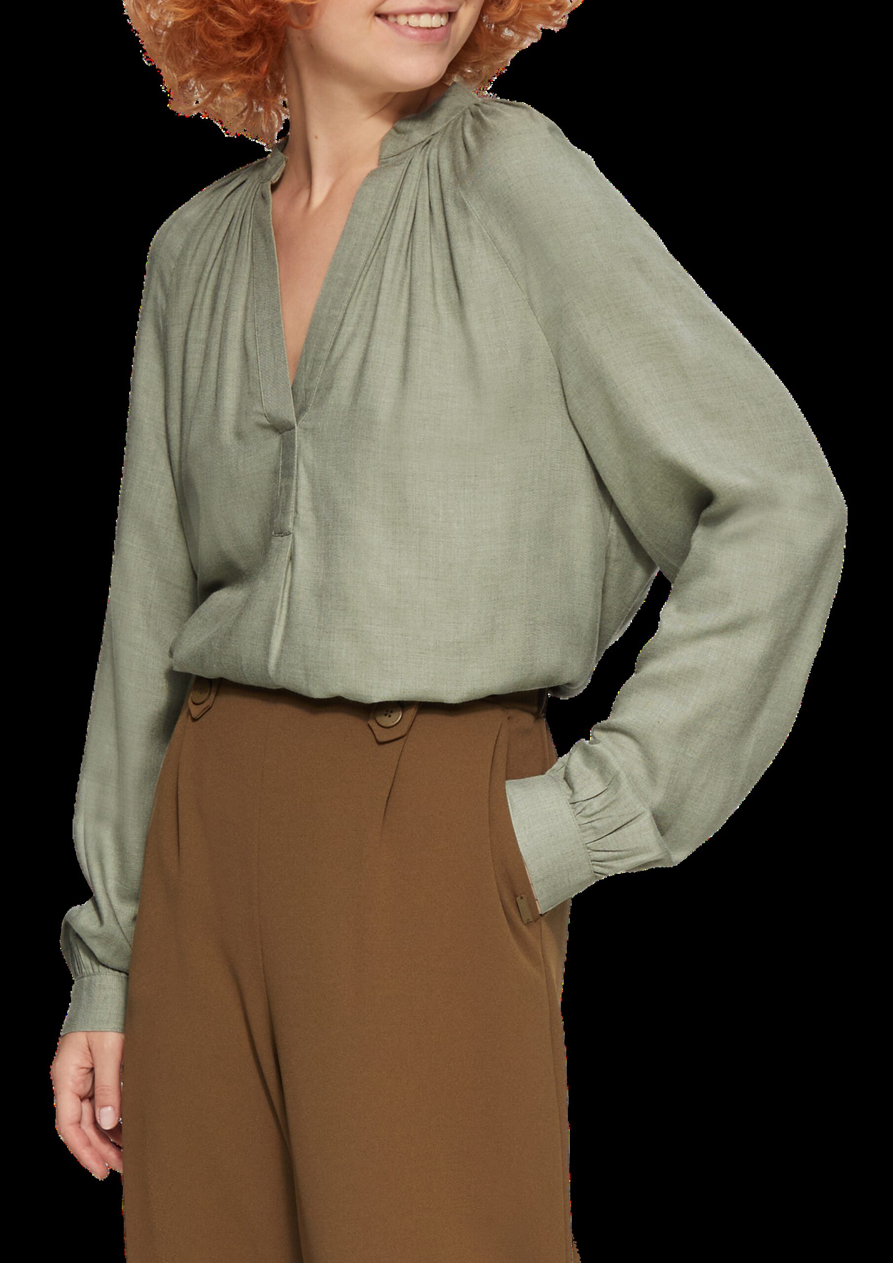 Melierte Viskosebluse mit Raffung