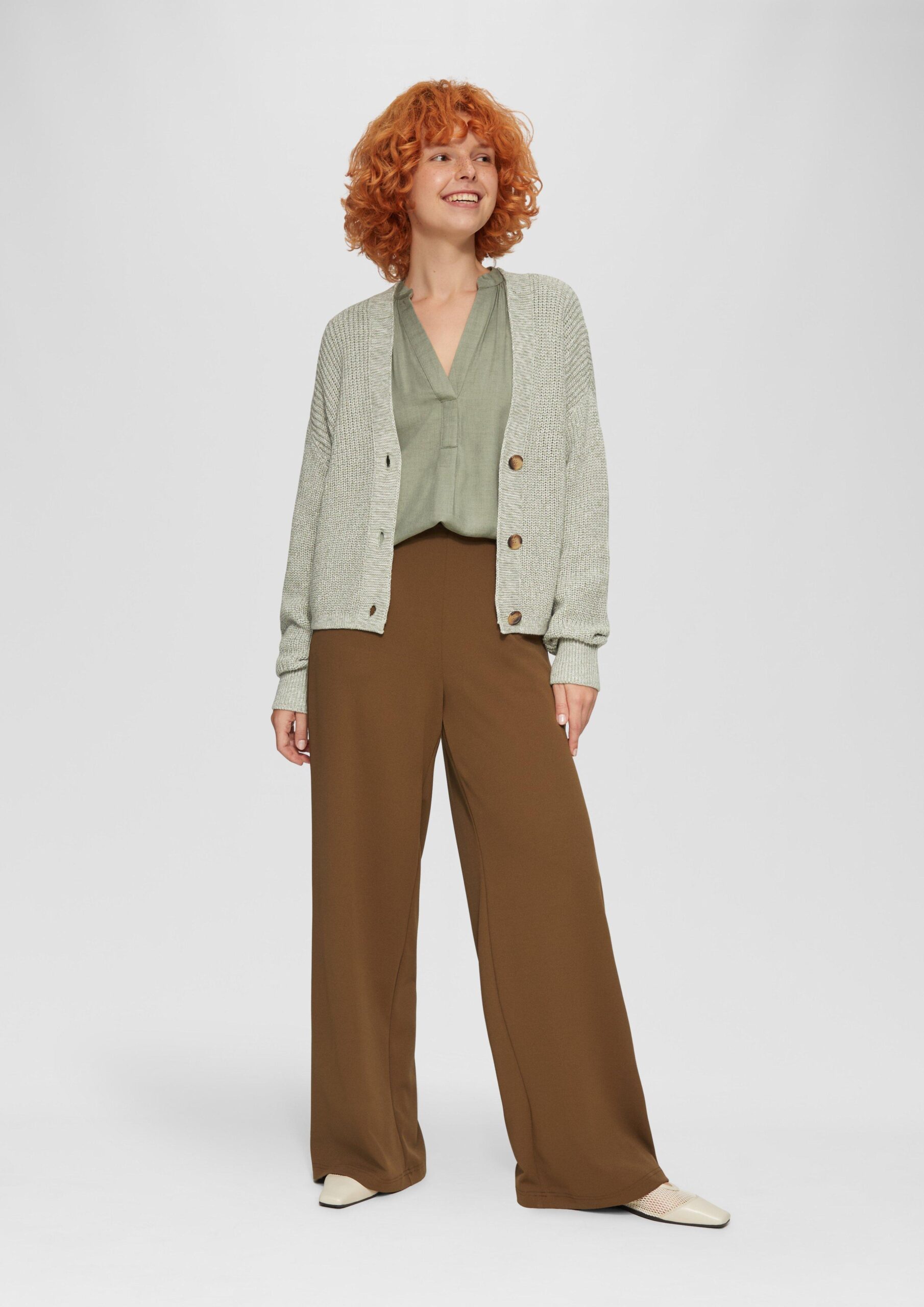 Melierte Viskosebluse mit Raffung