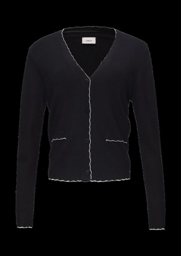 Strickjacke mit V-Ausschnitt und Kontrastnähten