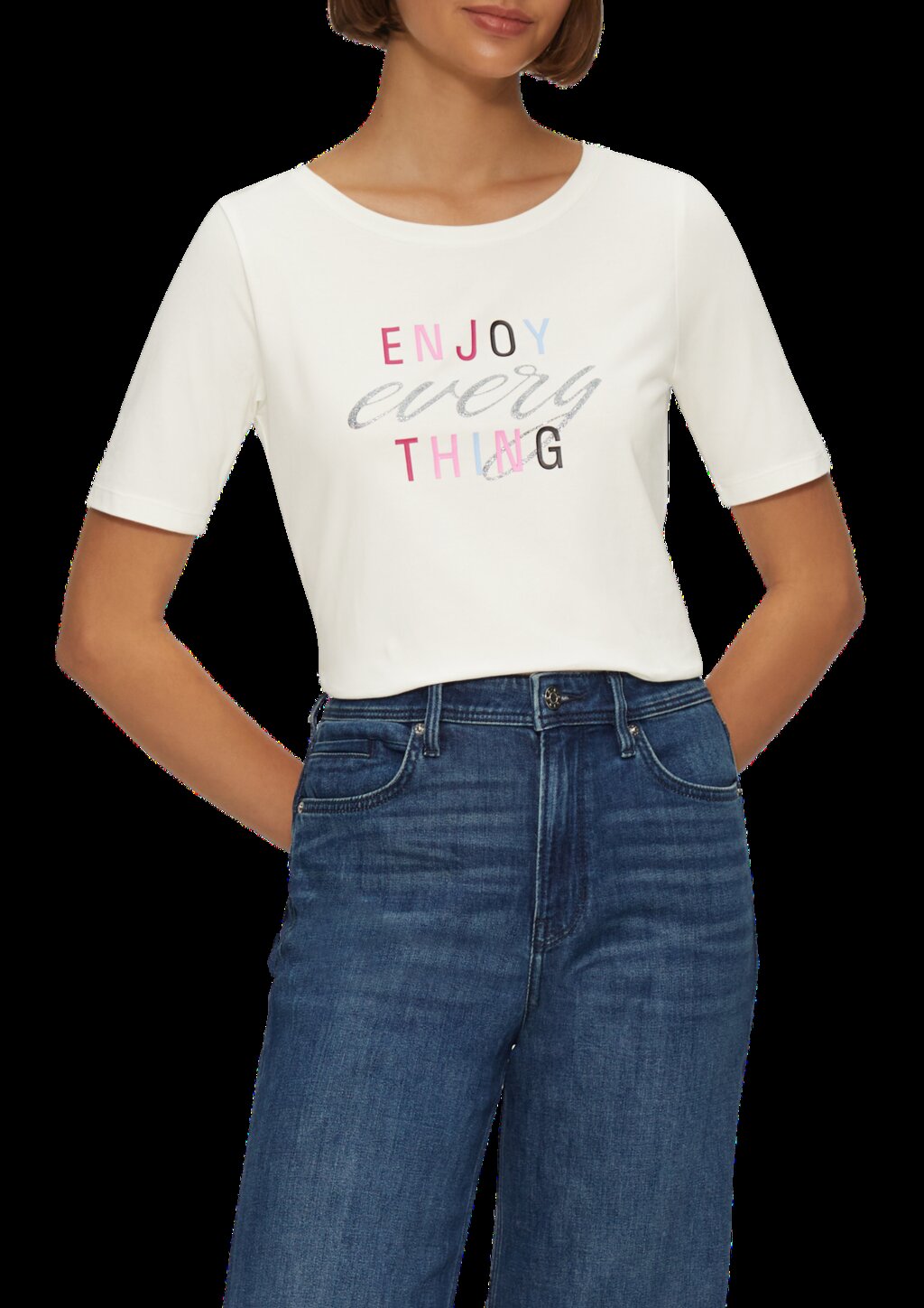 T-Shirt im Slim Fit mit Glitzer-Print