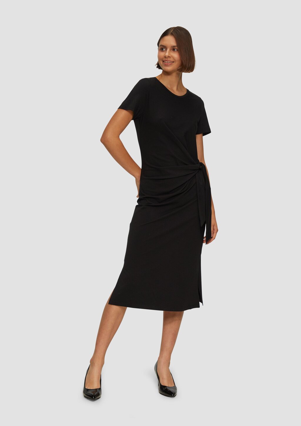 Midikleid aus Baumwollstretch mit Knotendetail