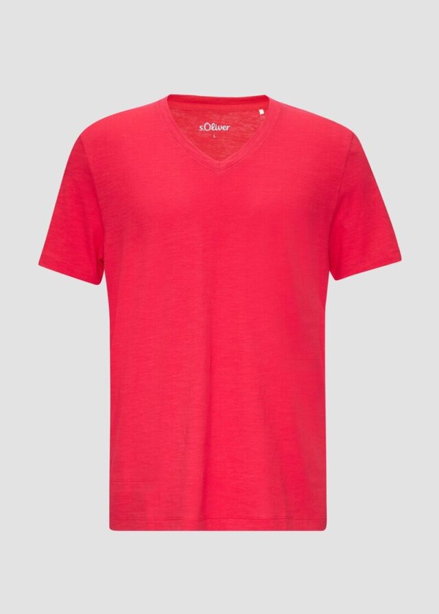 Baumwollshirt mit V-Ausschnitt und Flammgarnstruktur