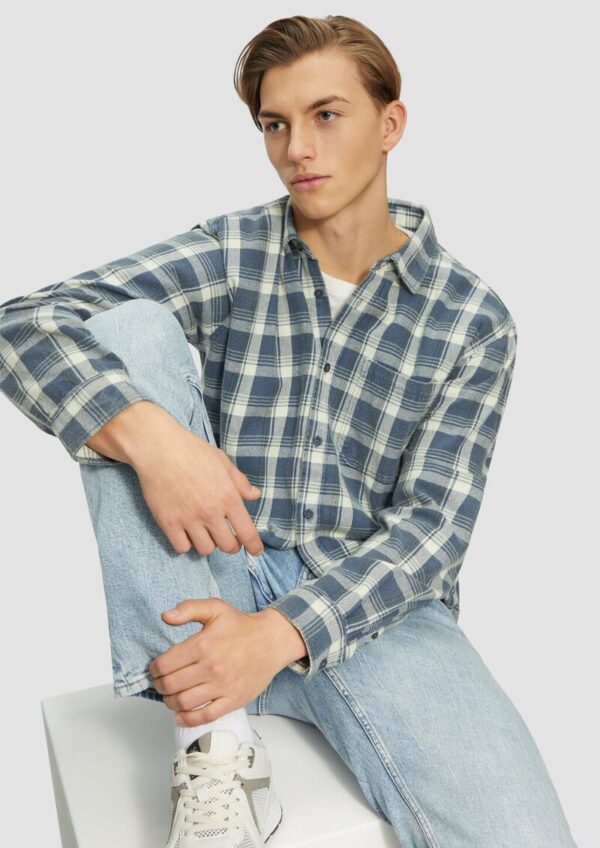 Regular Fit: Gewaschenes Flanell-Hemd mit Karo-Muster