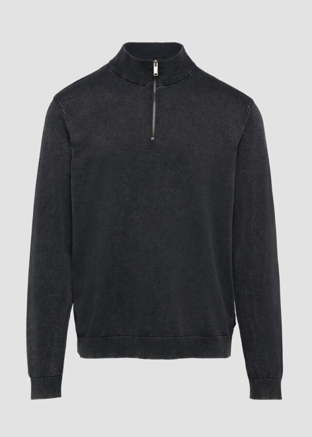 Gewaschener Baumwollpullover mit Reißverschlusskragen