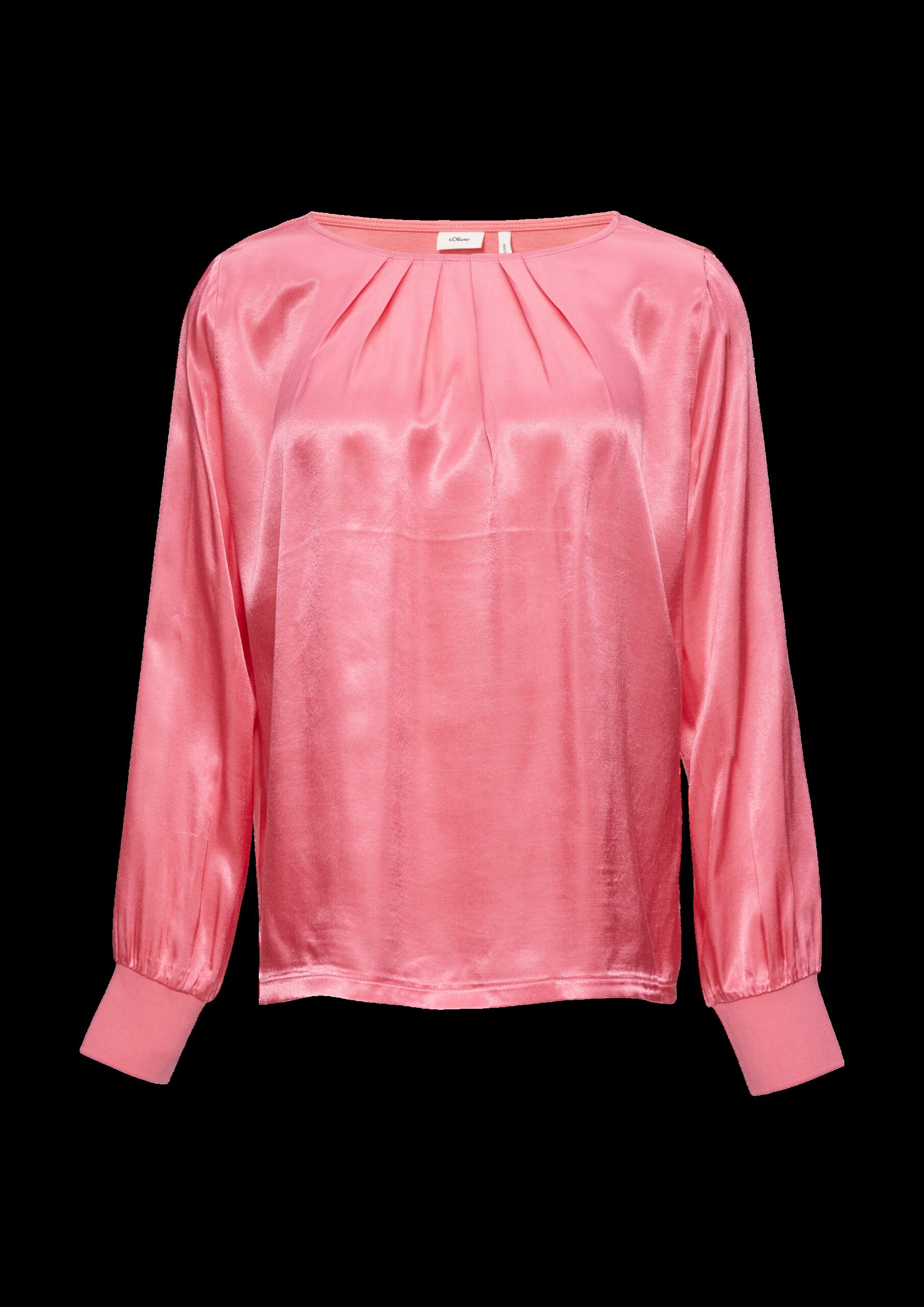 Satiniertes Blusenshirt im Fabricmix mit Raff-Details