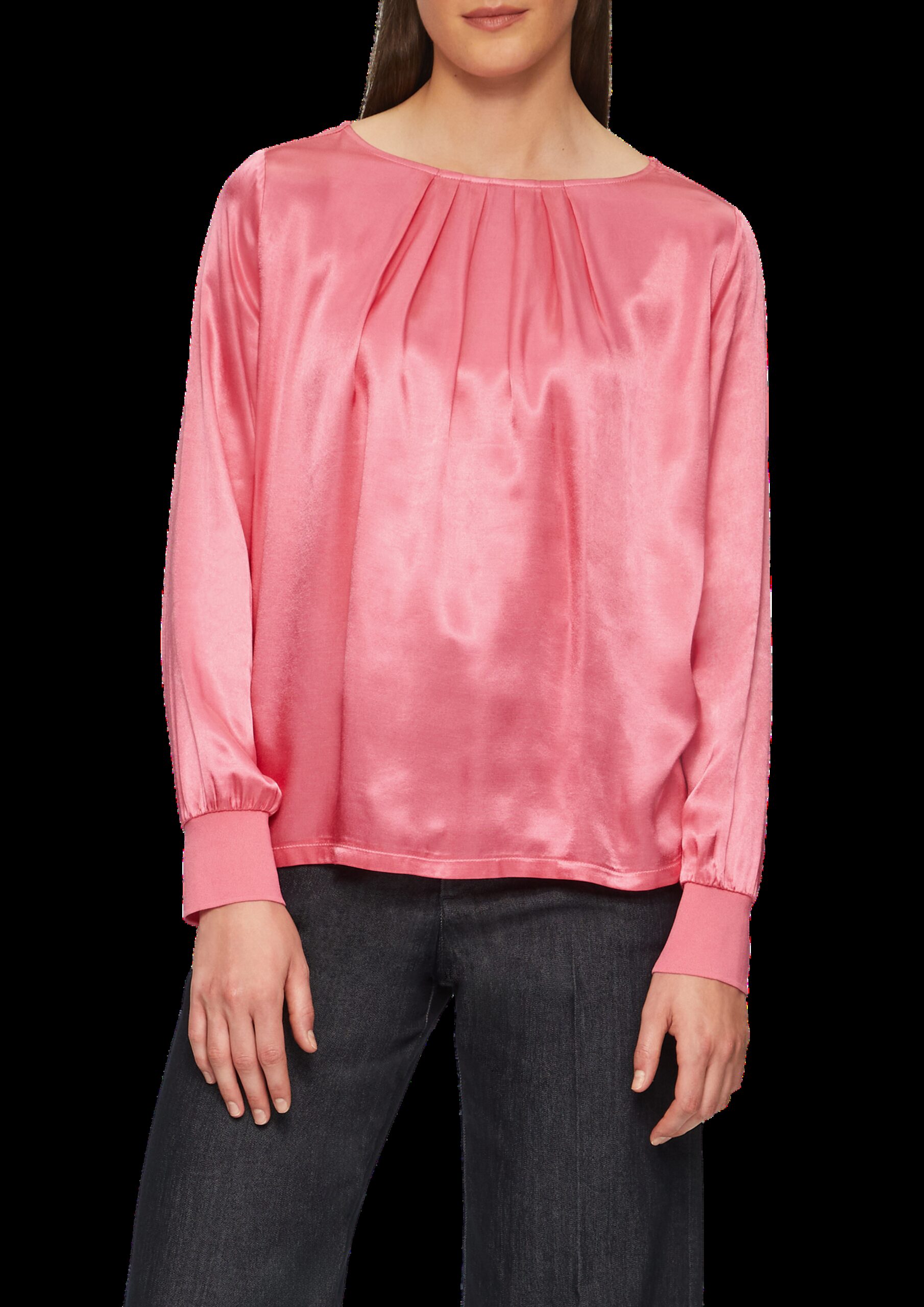 Satiniertes Blusenshirt im Fabricmix mit Raff-Details