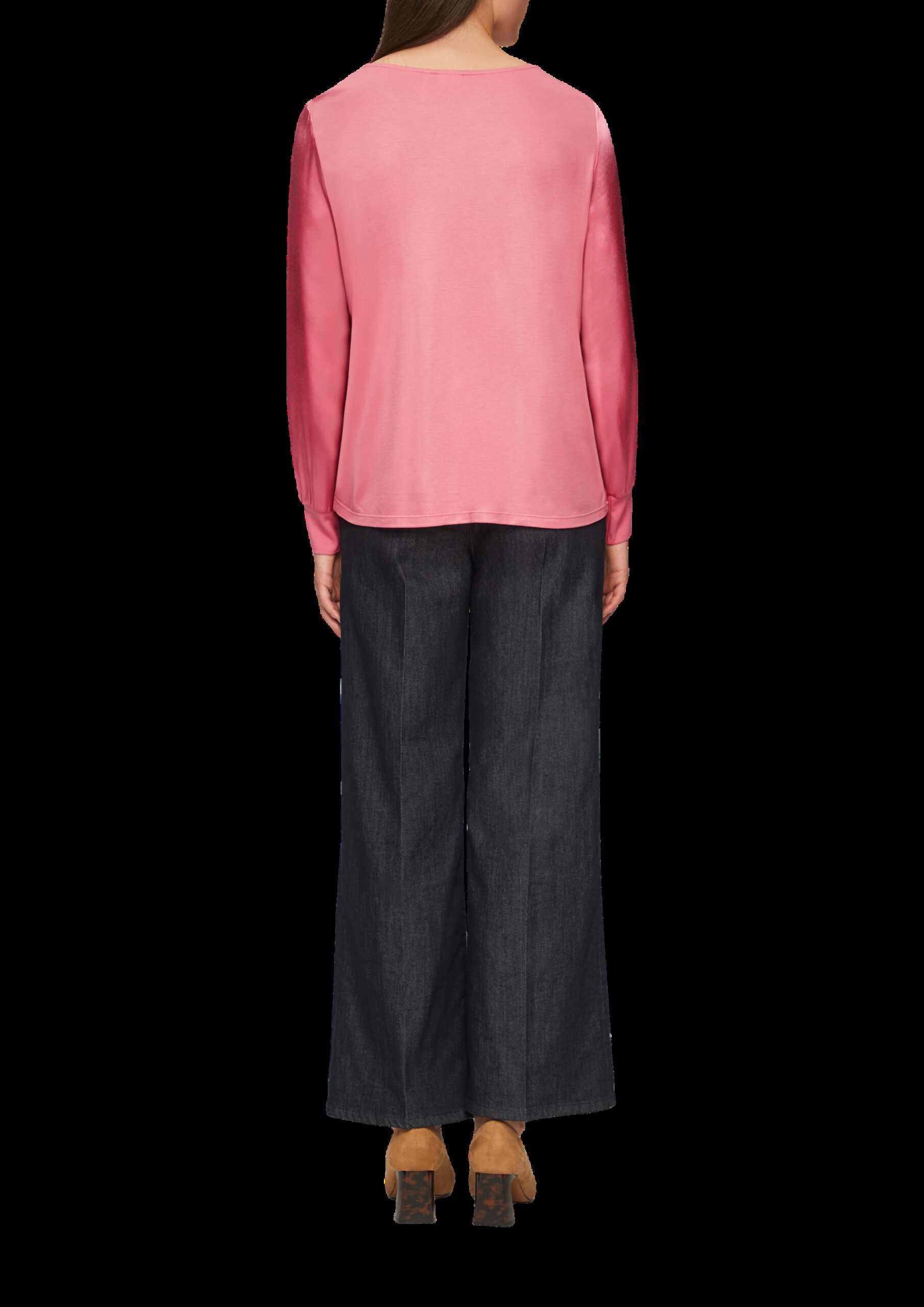 Satiniertes Blusenshirt im Fabricmix mit Raff-Details