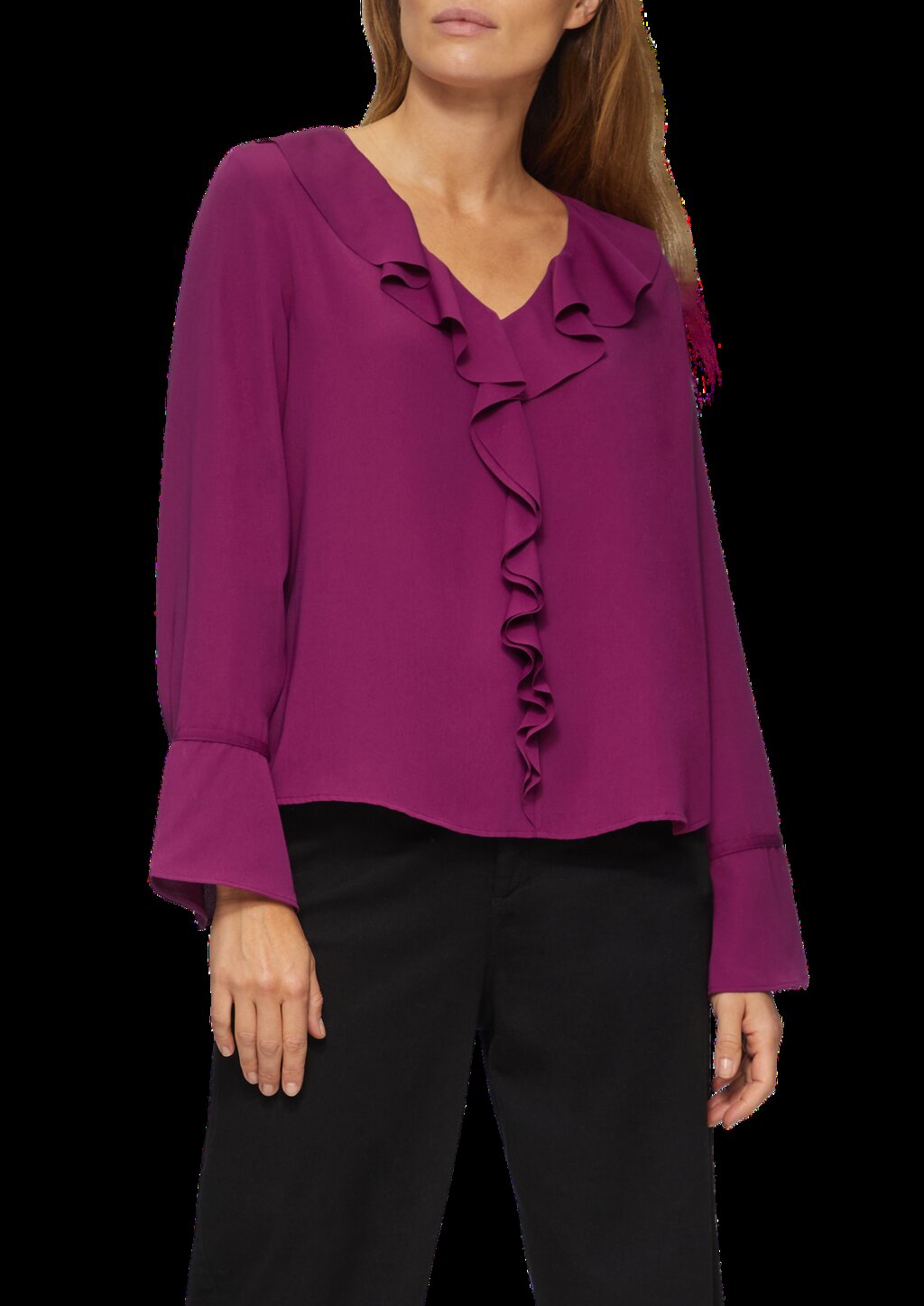 Volantbluse mit V-Ausschnitt