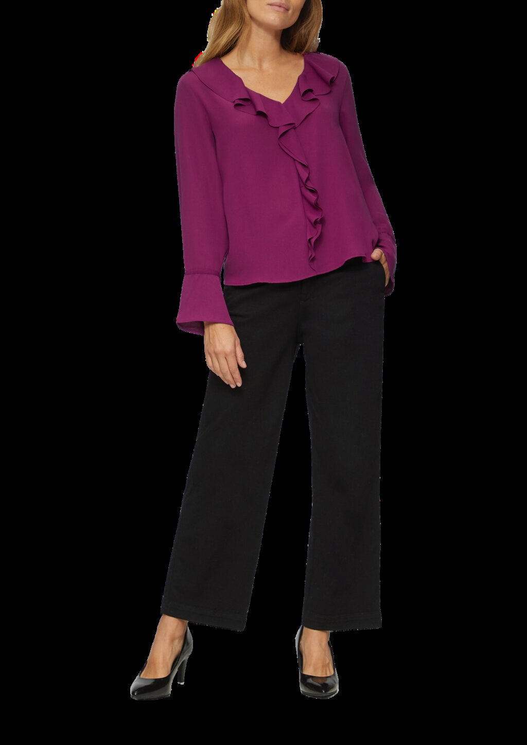 Volantbluse mit V-Ausschnitt