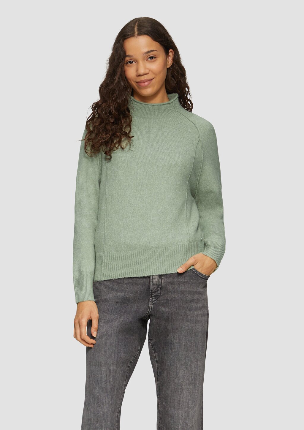 Melierter Strickpullover mit Stehkragen