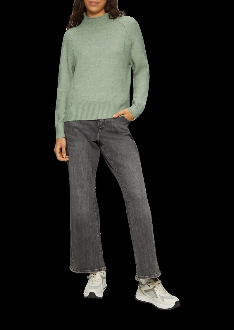 Melierter Strickpullover mit Stehkragen