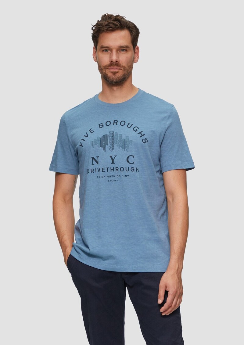 Printshirt aus Baumwolle mit Flammgarnstruktur