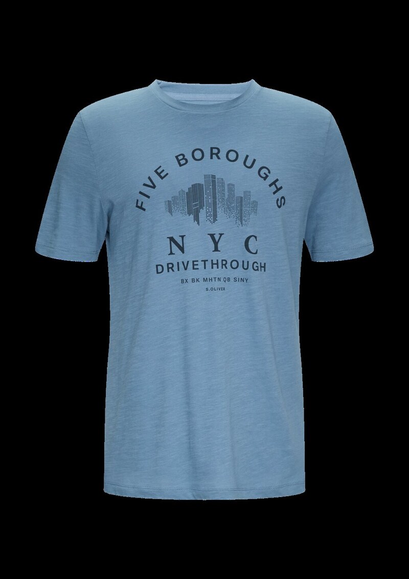 Printshirt aus Baumwolle mit Flammgarnstruktur