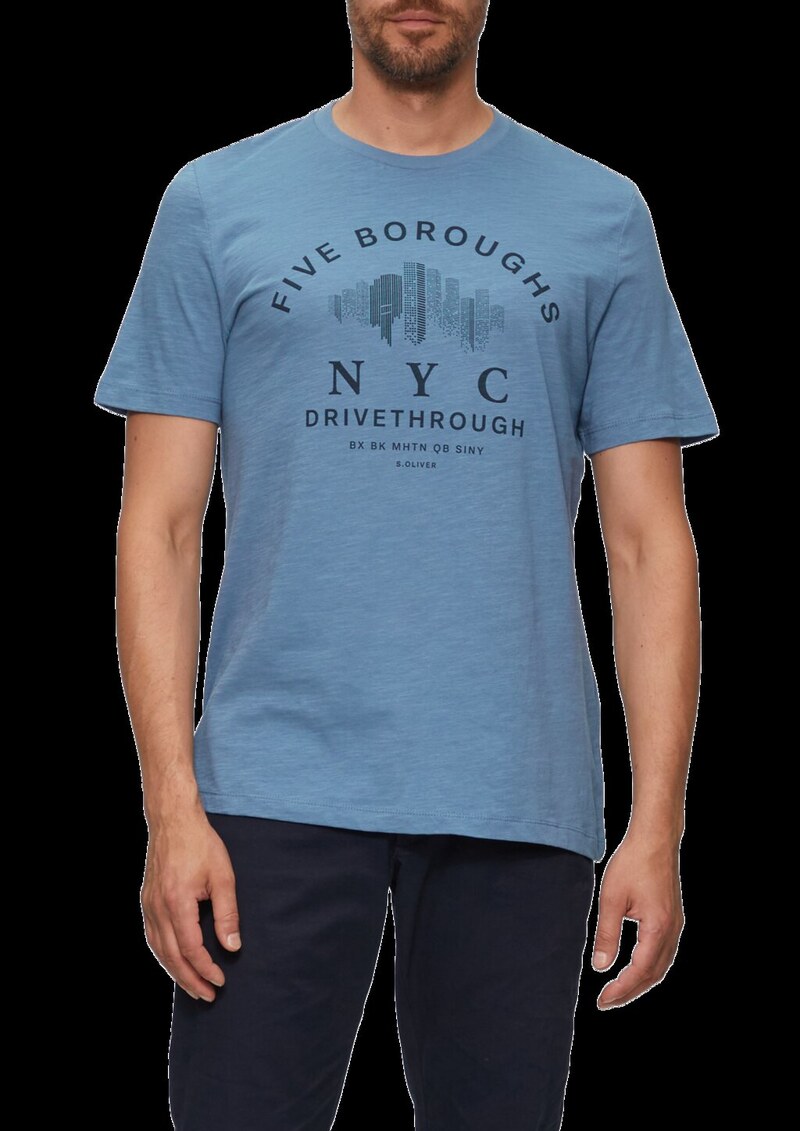 Printshirt aus Baumwolle mit Flammgarnstruktur